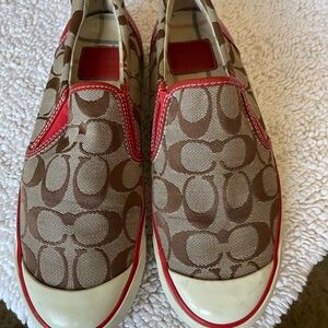 Coach Brown and Red Slip-On Sneakers